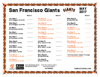 May 2017 San Francisco Giants Printable Schedule