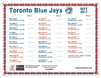 May 2017 Toronto Blue Jays Printable Schedule