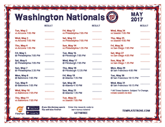 May 2017 Washington Nationals Printable Schedule