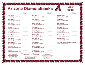 May 2018 Arizona Diamondbacks Printable Schedule