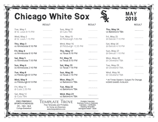 May 2018 Chicago White Sox Printable Schedule