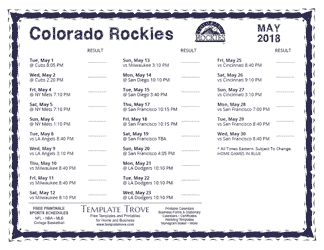 May 2018 Colorado Rockies Printable Schedule