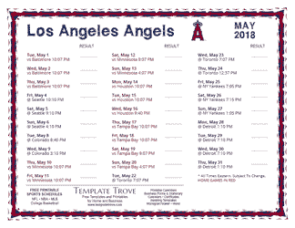 May 2018 Los Angeles Angels Printable Schedule