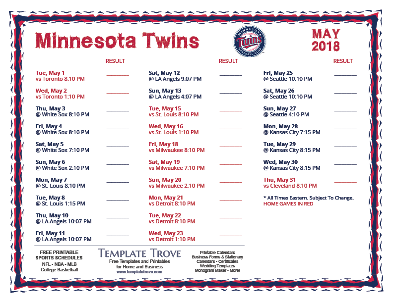 Mn Twins Printable Schedule Customize And Print