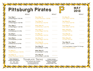 May 2018 Pittsburgh Pirates Printable Schedule