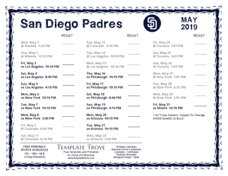 May 2019 San Diego Padres Printable Schedule