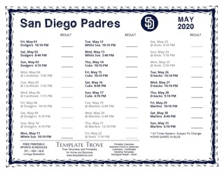 May 2020 San Diego Padres Printable Schedule