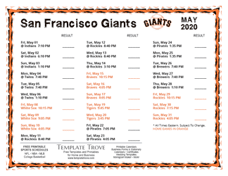 May 2020 San Francisco Giants Printable Schedule