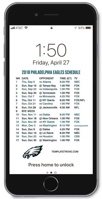 2018 Philadelphia Eagles Lock Screen Schedule