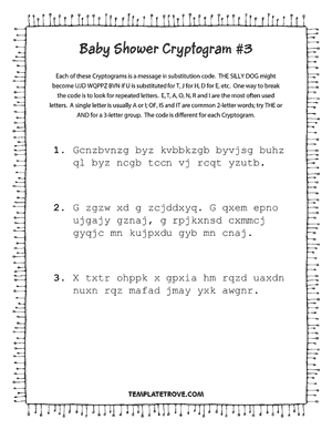 Printable Baby Shower Cryptogram Puzzle #3