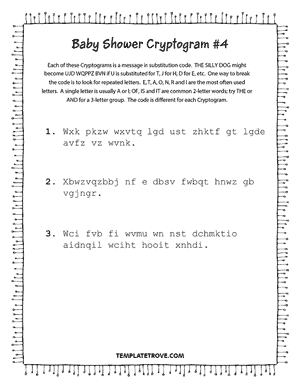 Printable Baby Shower Cryptogram Puzzle #4
