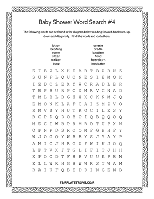 Printable Baby Shower Word Search Puzzle #4