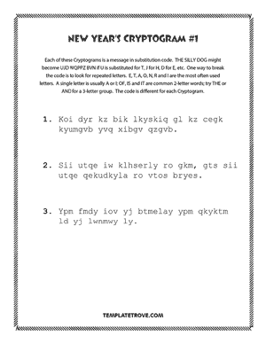 Printable New Year's Cryptogram Puzzle #1