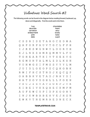 Printable Valentines Word Search Puzzle #2