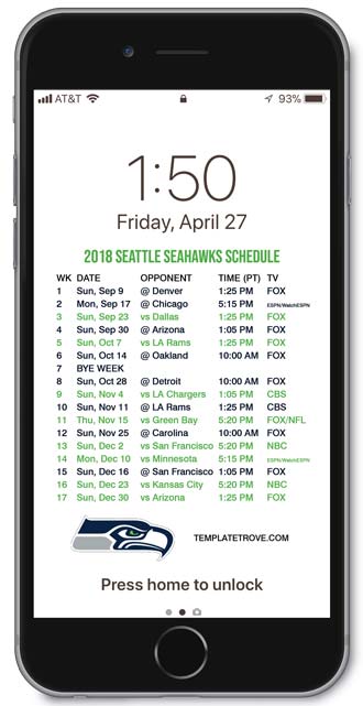 2018 Seattle Seahawks Lock Screen Schedule