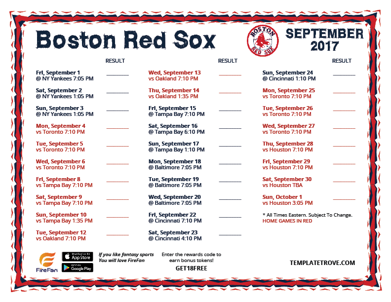 Red Sox Printable Schedule - Customize and Print