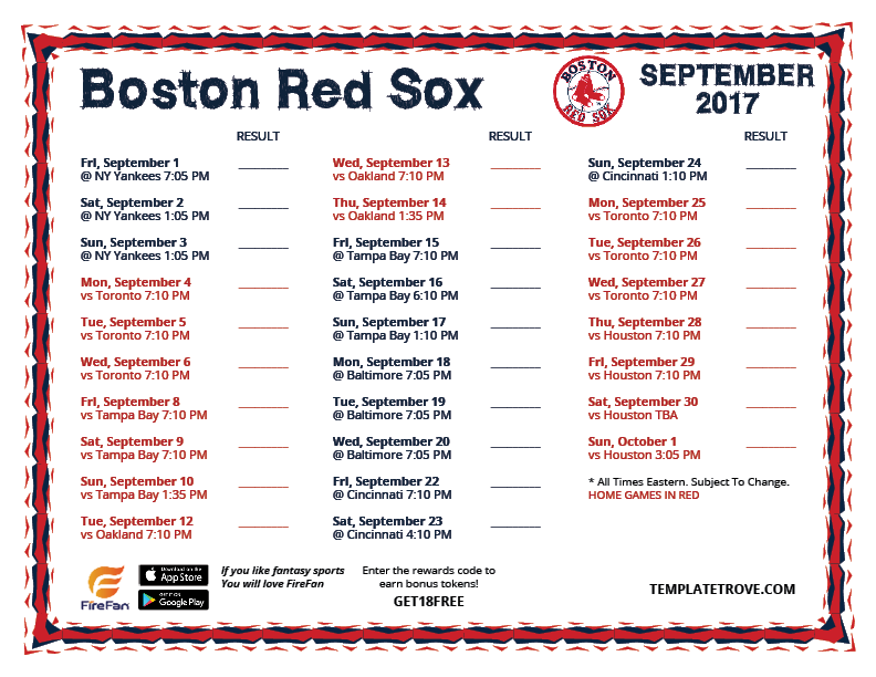 Red Sox Printable Schedule Customize And Print