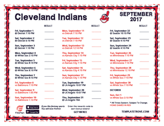September 2017 Cleveland Indians Printable Schedule
