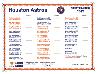 September 2017 Houston Astros Printable Schedule