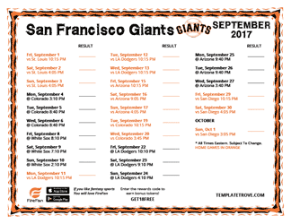 September 2017 San Francisco Giants Printable Schedule
