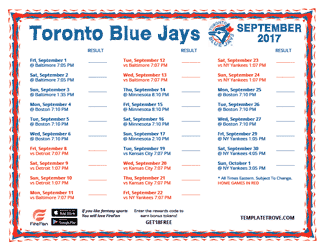 September 2017 Toronto Blue Jays Printable Schedule