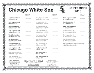September 2018 Chicago White Sox Printable Schedule