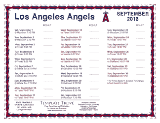 September 2018 Los Angeles Angels Printable Schedule
