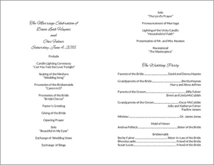 Wedding Program Card - Inside Sections
