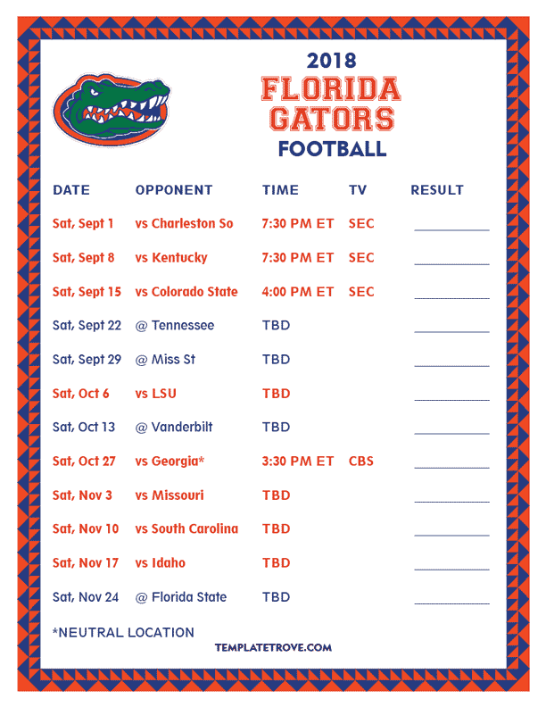 [View 34+] Florida Gators 2020 Football Schedule Printable