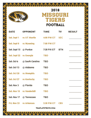 Missouri Tigers Football 2018 Printable Schedule