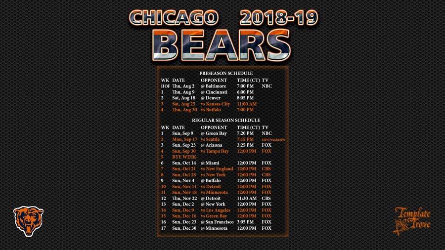 2018 2019 Chicago Bears Wallpaper Schedule 2018 2019 Chicago Bears Wallpaper Schedule