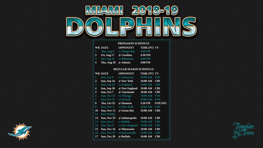 20182019 Miami Dolphins Wallpaper Schedule