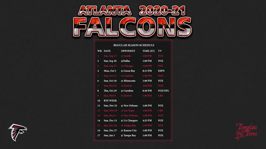 2020-2021 Atlanta Falcons Wallpaper Schedule