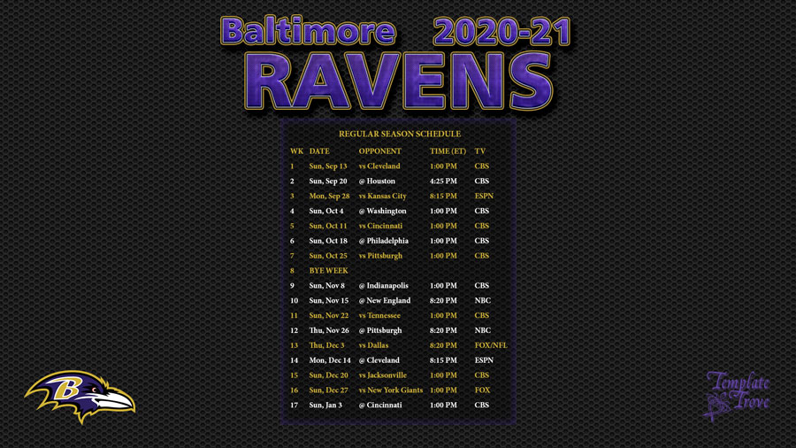 ravens schedule 2021