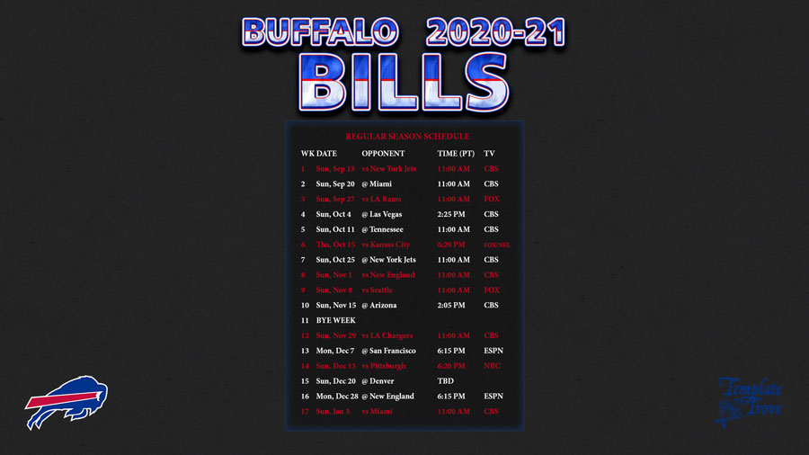 2020-2021 Buffalo Bills Wallpaper Schedule