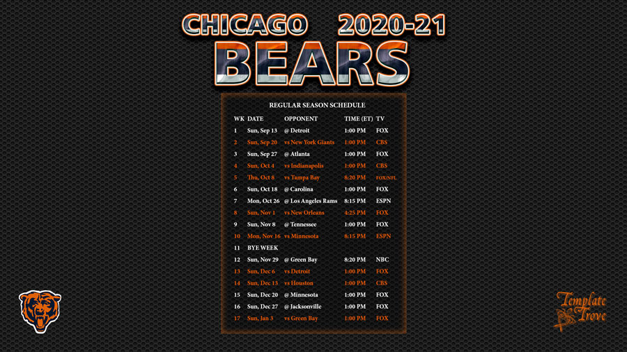 2020 2021 Chicago Bears Wallpaper Schedule