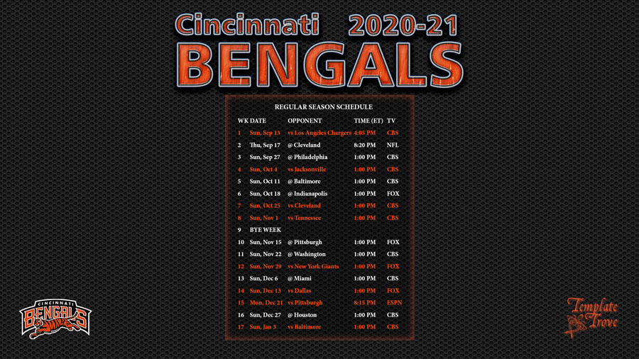 20202021 Cincinnati Bengals Wallpaper Schedule