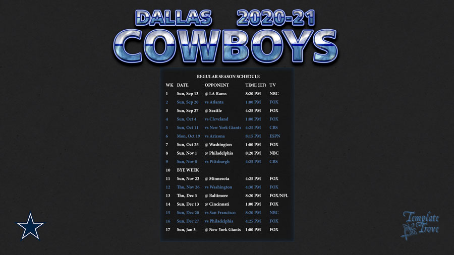 2020 2021 Dallas Cowboys Wallpaper Schedule