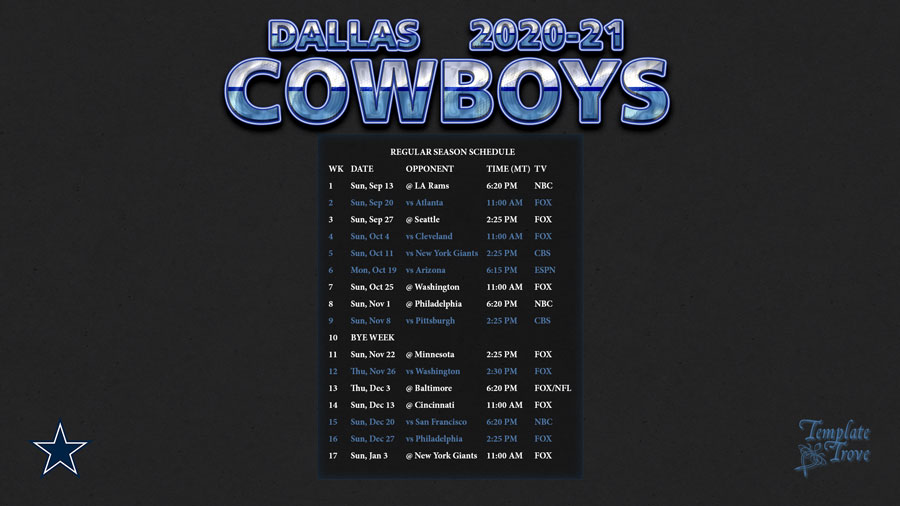 20202021 Dallas Cowboys Wallpaper Schedule