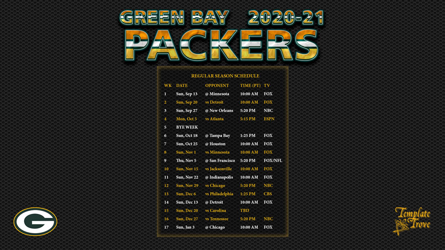 2020 2021 Green Bay Packers Wallpaper Schedule