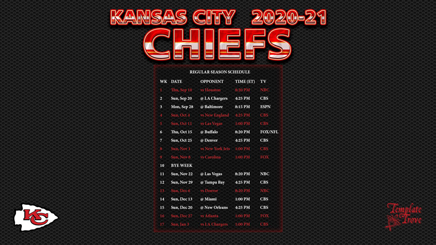 Kansas City Chiefs Schedule 2021-22 / 2020 2021 Kansas ...
