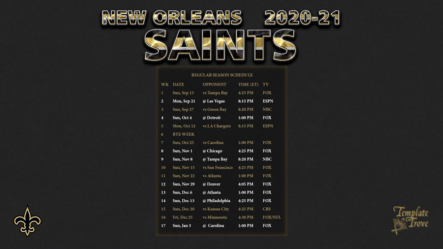 2020-2021 New Orleans Saints Wallpaper Schedule