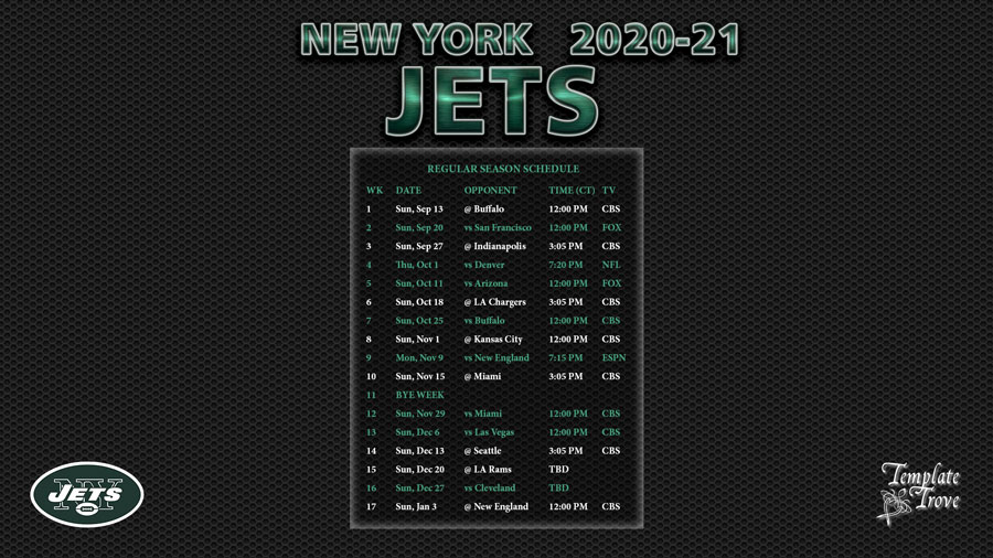 2020-2021 New York Jets Wallpaper Schedule