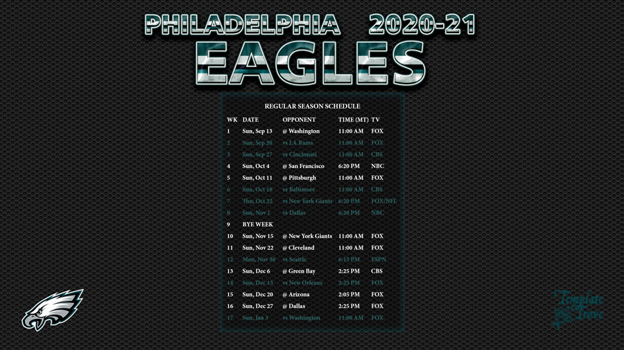 20202021 Philadelphia Eagles Wallpaper Schedule