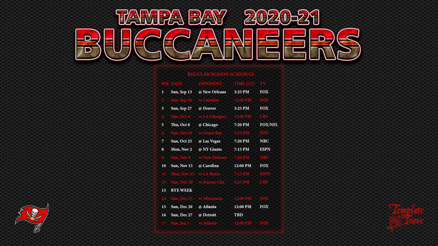2020 tampa bay bucs schedule