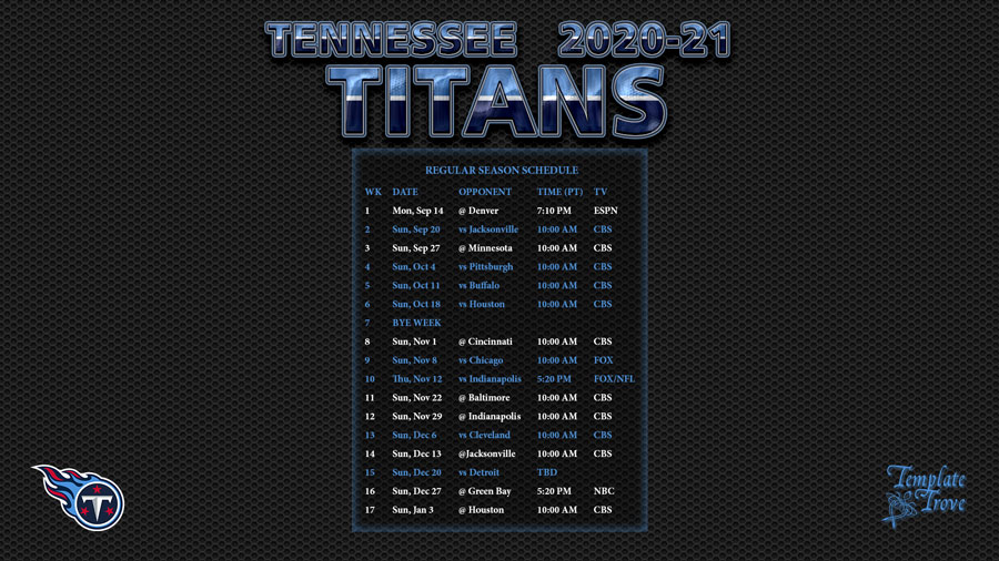 2020-2021 Tennessee Titans Wallpaper Schedule