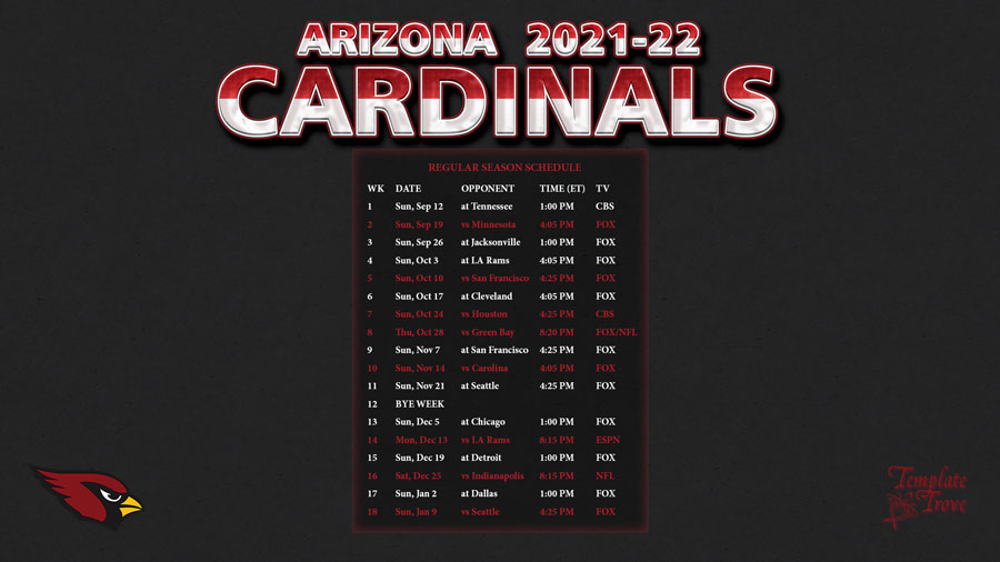 20212022 Arizona Cardinals Wallpaper Schedule