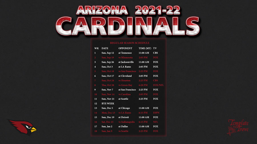 Arizona Cardinals Schedule 2022 Printable - Printable World Holiday