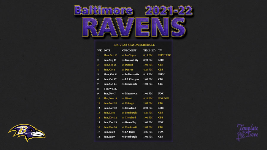 2021-2022 Baltimore Ravens Wallpaper Schedule