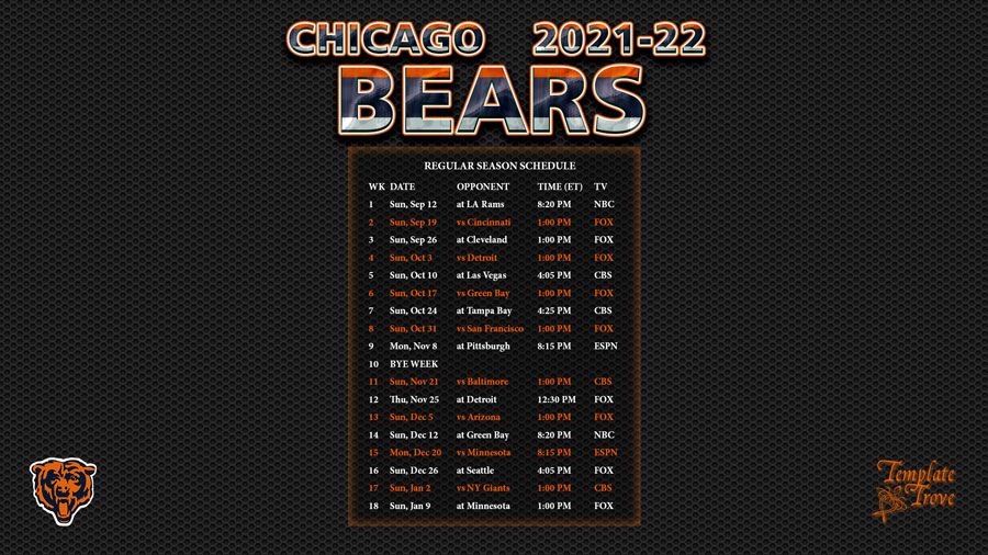 bears schedule regular season